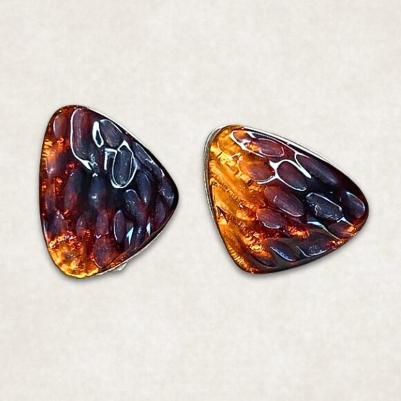 Vintage Clip-On Earrings Casual Bohemian Maximal Lightweight Silver Tone Amber W - Picture 1 of 6